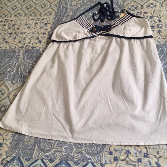 White & Navy spaghetti strap, halter, cotton top. Size Large. NWT - Picture 8 of 10